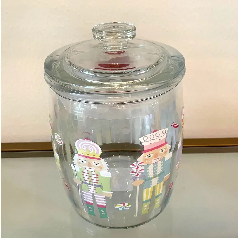 10 Strawberry Street Nutcracker Glass Canister Jar CHRISTMAS Holiday Storage NEW